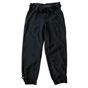 Banana Republic High-Rise Belted Cropped Elastic Waist/Hem Black Pants 4